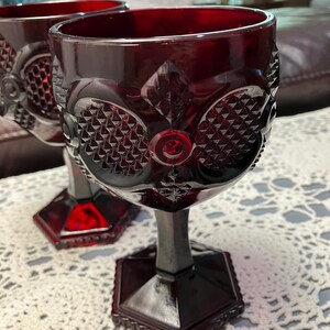 Vtg Avon Cape Cod Ruby red water/wine goblets.  Set of 2