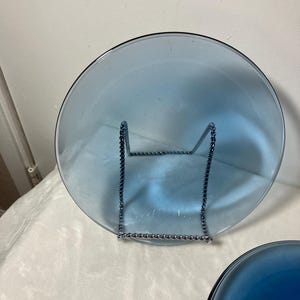Vtg set of 3 blue salad glass plates