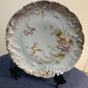 Antique Dresden hand painted  decorative white floral gilded plate made in Germany