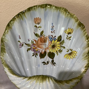 Vintage beautiful  rare hand painted white floral shell bowl