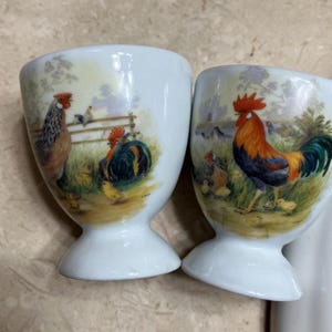 Vintage chicken and rooster egg holders