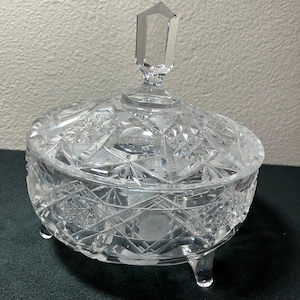 Vintage large 3 footed cut lead crystal candy dish
