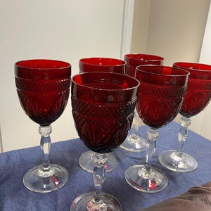 Vtg Cristal D’ Arques Antique Ruby red water/wine goblets.  Set of 6