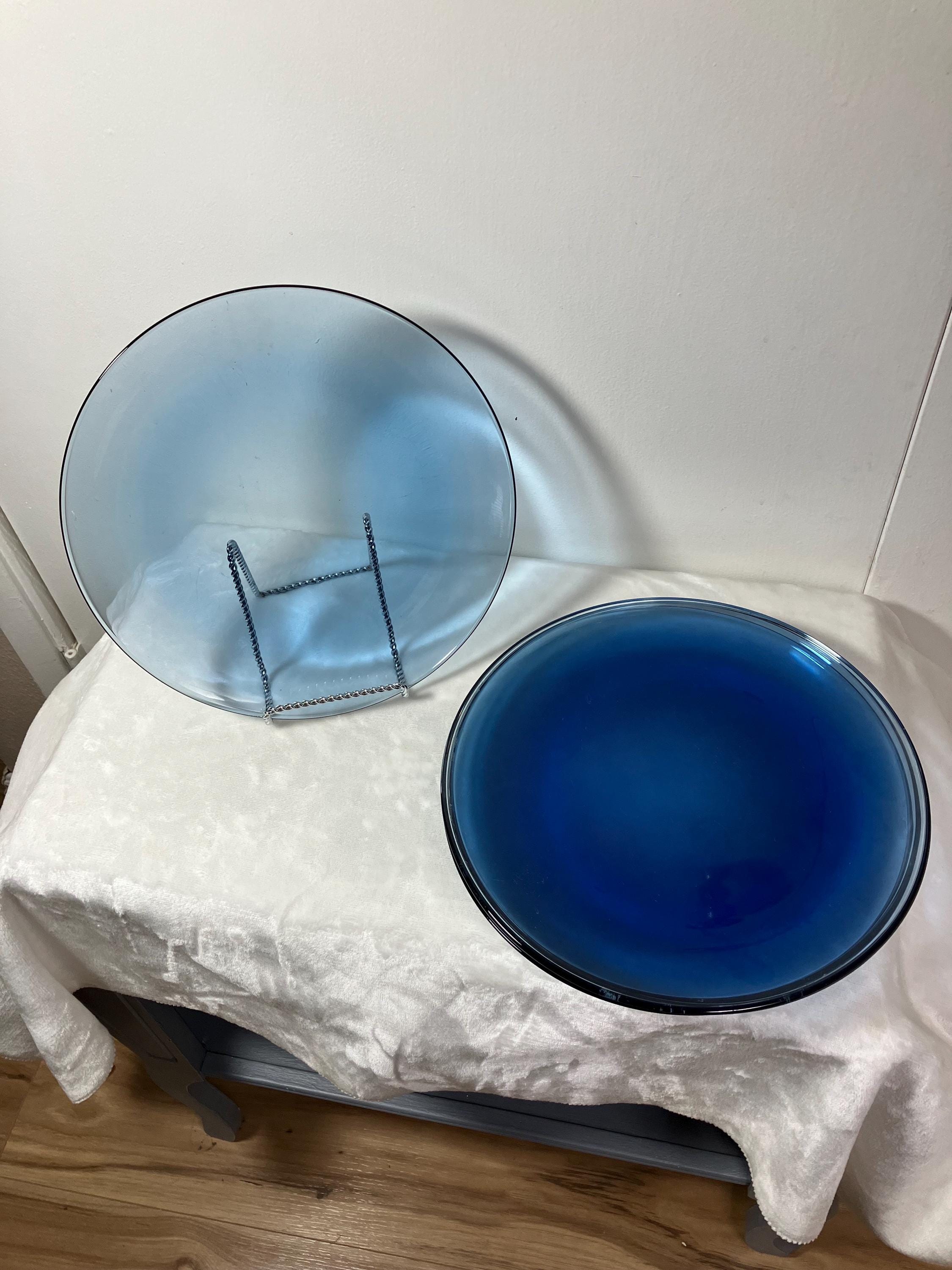 ヴィンテージ ブルー ディナー クリア ガラス プレート 6 枚セット