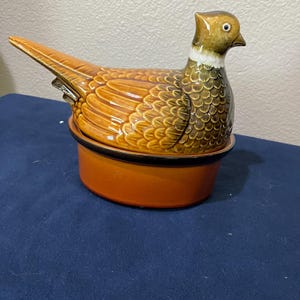 Secla sigma ceramic mini casserole dish with a pheasant lid. Made in Portugal