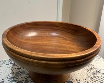 Vintage  hand carved wooden bowl on a pedestal