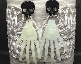Glow in the Dark Hand + Black Skull Earrings