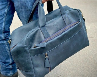 Op maat gegraveerde reistas voor heren, leren plunjezak met riemen, bagage, sportschool, monogramtas voor overdag, gepersonaliseerd kerstcadeau