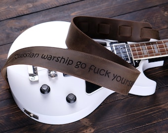 Adjustable leather guitar strap with engraving, custom bass and electric guitar accessories, personalized musician gift