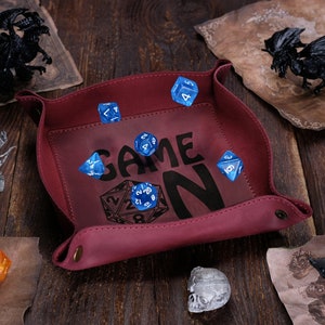 Engraved DND dice tray, leather minimalist Tabletop Dungeons and dragons personalized rolling accessory, custom gift