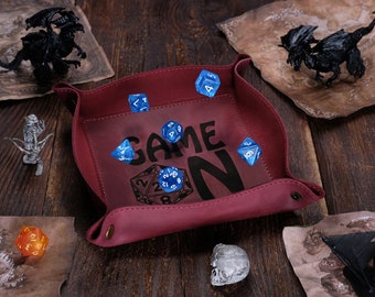 Gravierte DND Würfeltablett, Leder Minimalist Tabletop Dungeons und Drachen personalisierte Rollzubehör, individuelles Geschenk