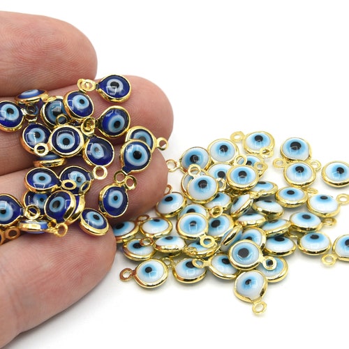 Shiny Gold Plated Colored Enamel Evil Eye Charm Mini Round Etsy