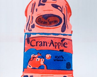 Cran-Apple Juice Print I Risograph Print I Kitchen Decor I Groovy Print