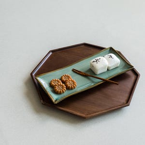 Handmade Korean Celadon Serving Plate, Rectangular Green Dish for Main and Side