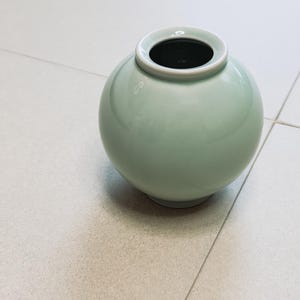 Handmade Korean Green Ceramic Moon Vase: Housewarming Gift