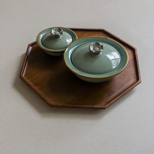 Handmade Korean Celadon Ceramic Bowl with Lid, Flower Knob Serving Dish, Stew Pot