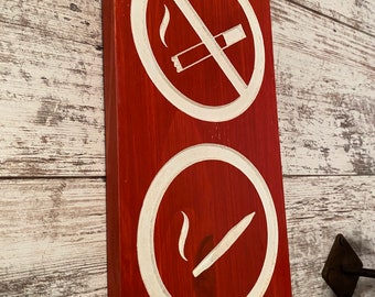No Smoking Yes Toking Wood Sign, Red Stain, Man Cave Decor
