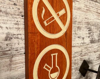 No Smoking Yes Toking Carved Sign, Rustic Marijuana Decor