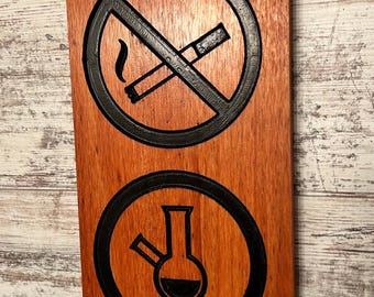 Handmade No Smoking Yes Toking Carved Pine Sign, Rustic Doobie Den Decor