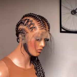 Gevlochten pruik, cornrows-pruik, vlechtpruik, mensenhaar, volledig kant, voor zwarte vrouwen, vlechtpruik, cornrows-pruik, Ghana-vlechten, Nigeriaanse vlecht, pruik op Etsy