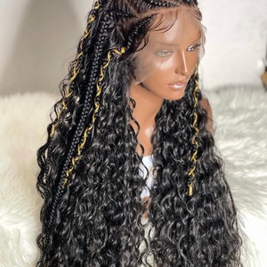 Ready to ship wig box braids wig for black women cornrows wig lace frontal wig and twist mix micro Senegalese braiding Ghana braids