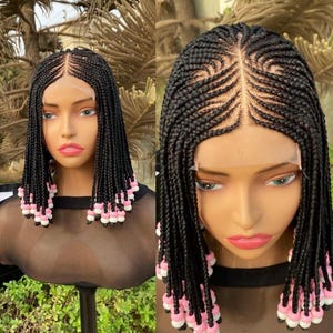 braided wig,braids braided wig, braids wig,ready to ship,beads braids,style braids,closure wig,wig on Etsy.