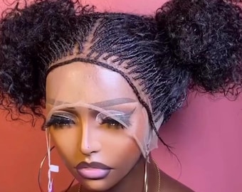 Recoge y suelta, peluca trenzada de cabello humano, peluca trenzada sin enredos, encaje completo, un giro, giro nigeriano, giro de Ghana, giro senegalés, peluca en Etsy.
