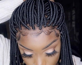 Ready to ship wig medium knotless box braids wig for black women cornrows wig lace frontal