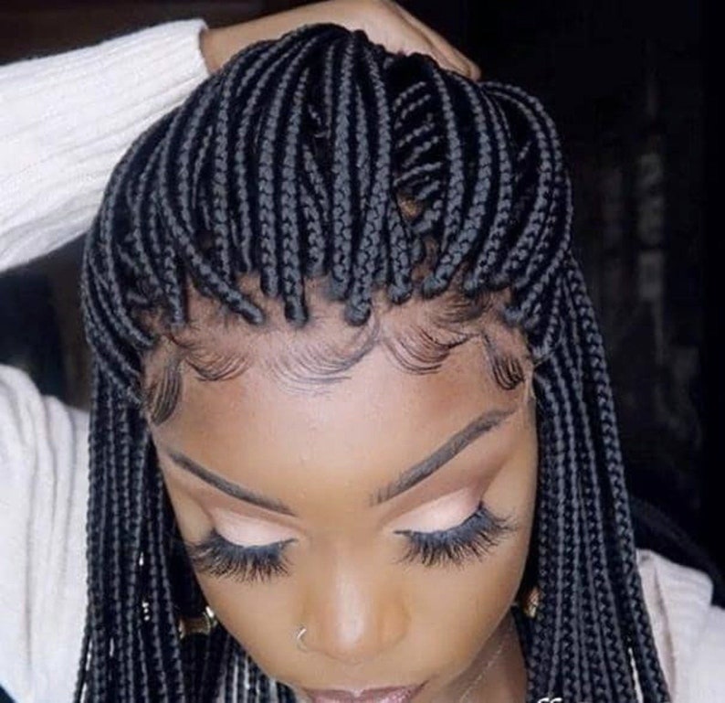 Ready to ship wig medium knotless box braids wig for black women cornrows wig lace frontal 