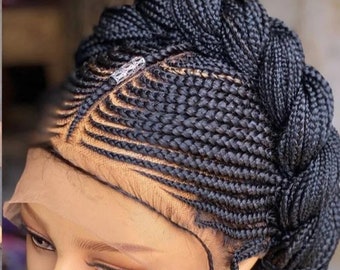 Ready to ship wig medium knotless box braids wig for black women cornrows wig lace frontal