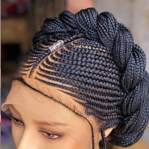 Ready to ship wig medium knotless box braids wig for black women cornrows wig lace frontal