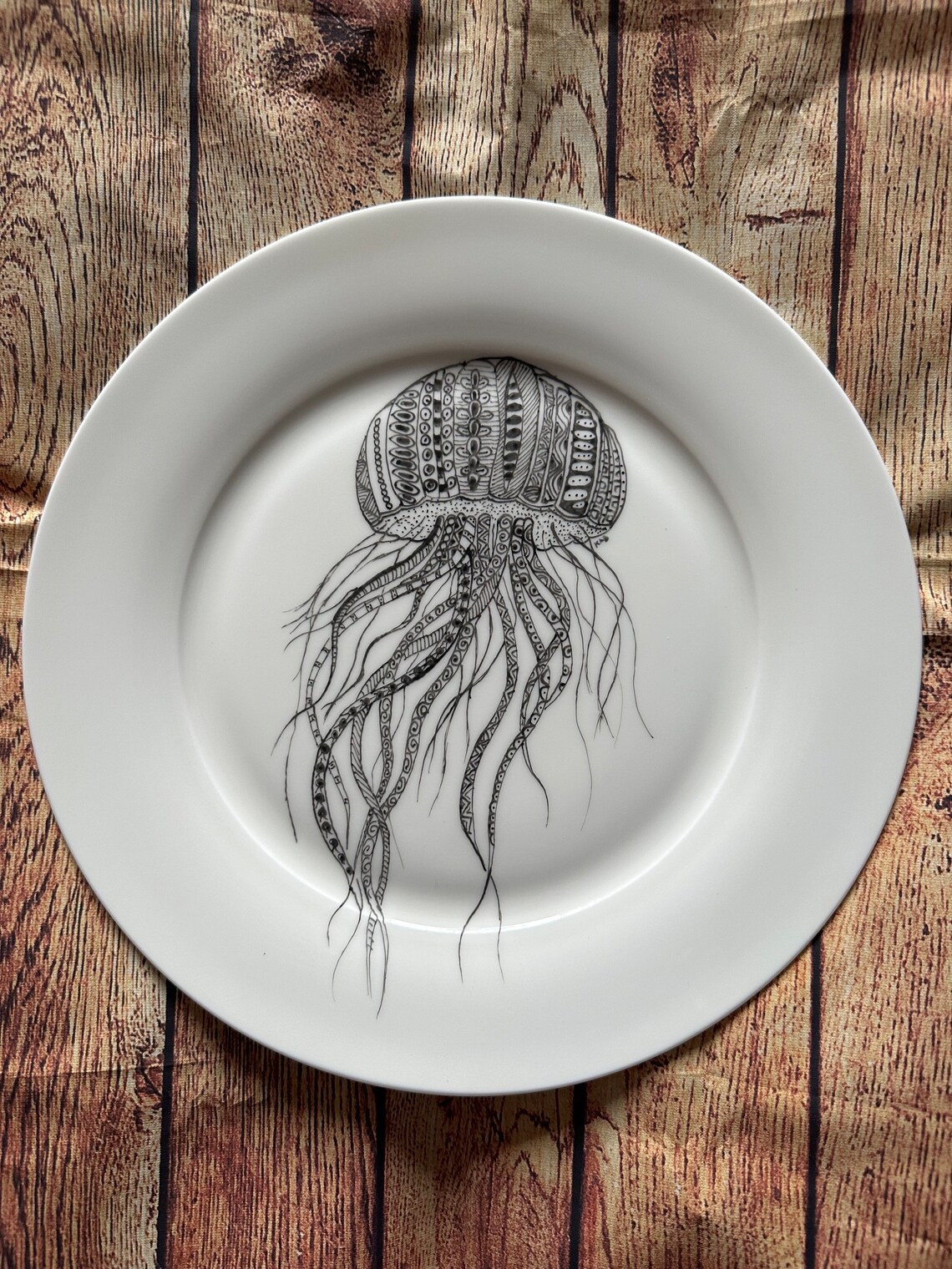 Hand Painted, Jellyfish Zentangle Pattern , 10 Inch Bone China Dinner ...