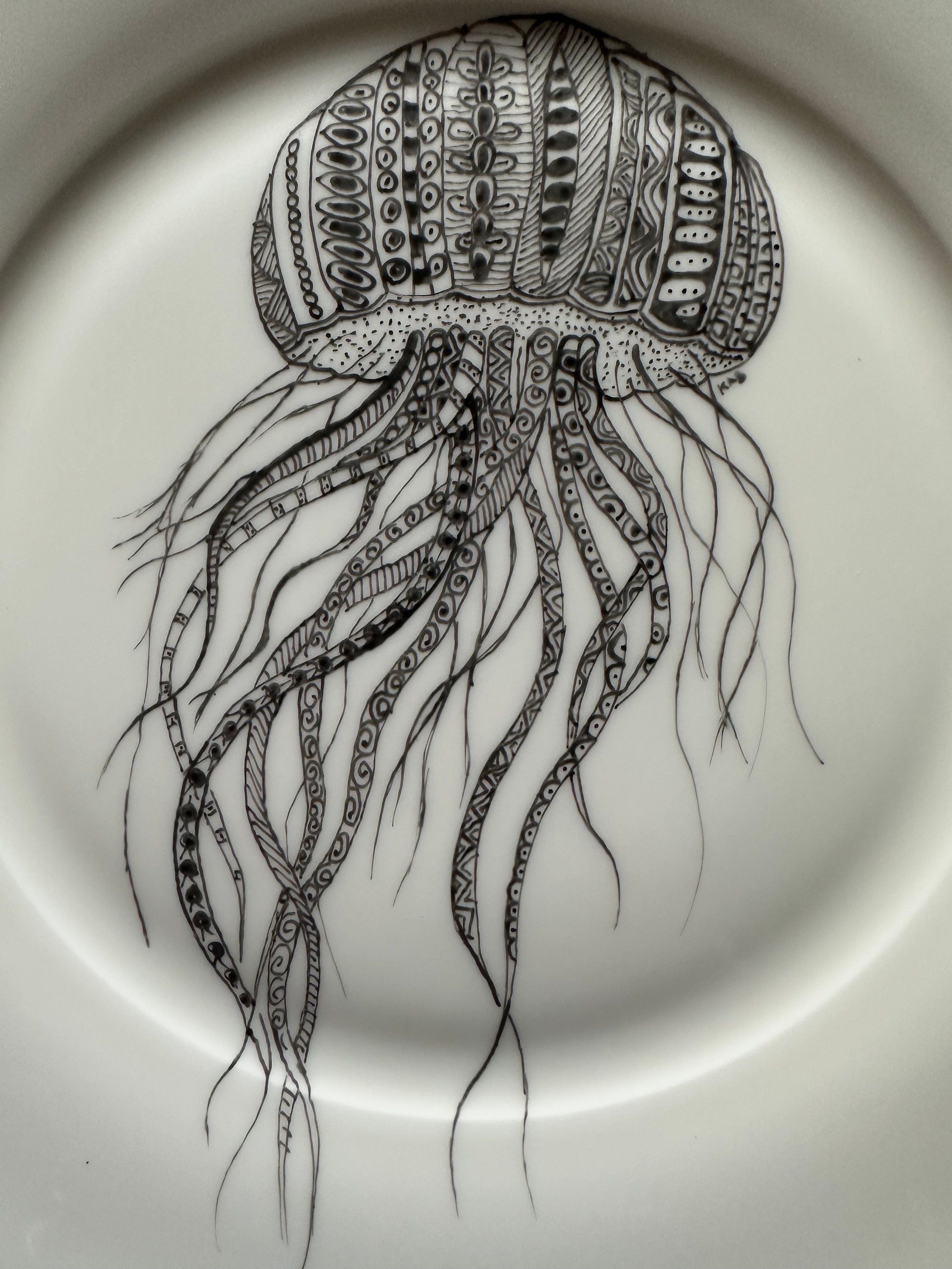 Hand Painted, Jellyfish Zentangle Pattern , 10 Inch Bone China Dinner ...