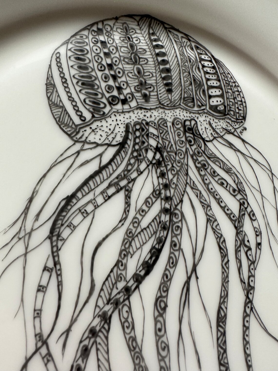 Hand Painted, Jellyfish Zentangle Pattern , 10 Inch Bone China Dinner ...