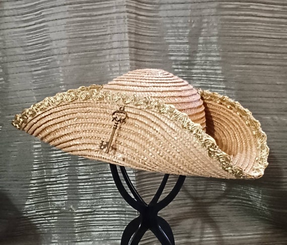 Straw Tricorn With Gold Trim - Etsy