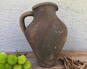 Antique Vessel, Primitive Clay Pot, Wabi-Sabi Décor, Rustic Mediterranean Olive Oil Amphora, Vintage Earthware Vase, Old Pottery