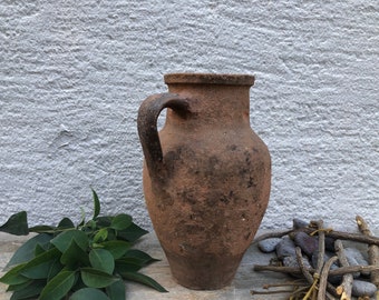 Antique Vessel, Primitive Clay Pot, Wabi-Sabi Décor, Rustic Mediterranean Amphora, Vintage Earthenware Vase, Old Jug