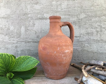 Antique Vessel, Primitive Clay Pot, Wabi Sabi Décor, Rustic Mediterranean Table Decor, Vintage Earthenware Vase, Old Jug