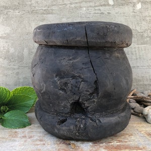 アンティーク プリミティブ ハンドメイド 木製モルタル、素朴なキッチン装飾、ヴィンテージ 地中海調理器具