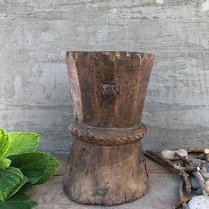 アンティーク プリミティブ ハンドメイド 木製モルタル、素朴なキッチン装飾、ヴィンテージ 地中海調理器具