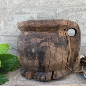 アンティーク プリミティブ ハンドメイド 木製モルタル、素朴なキッチン装飾、ヴィンテージ 地中海調理器具