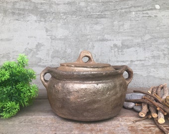 Primitive Casserole, Antique Handmade Stew, Old Pottery, Vintage Farmhouse Earthenware, Rustic Clay Pot, Wabi Sabi Decor, Home Decor