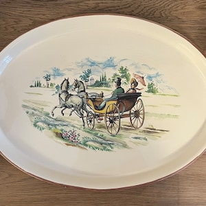 Vintage Pferd & Wagen Servierplatte, Vintage Geschirr, French Vintage Geschirr