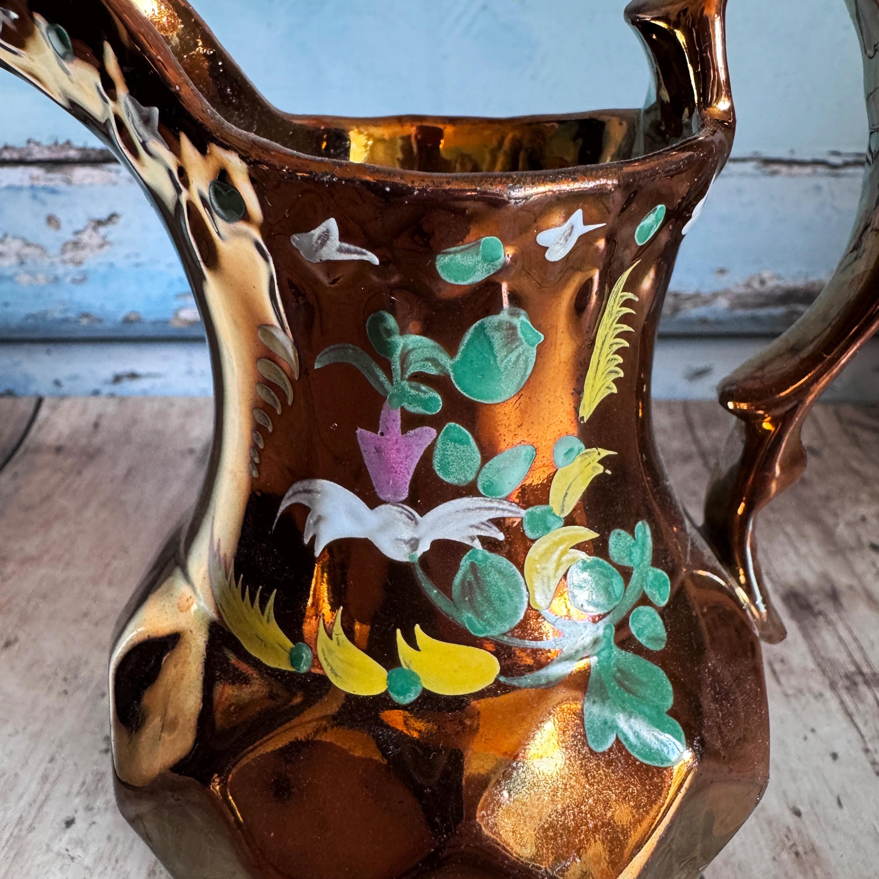 ヴィンテージの光沢のある水差し、金色の手描きの花飾り - Etsy 日本