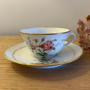 Set of 4 French Vintage Limoges Rose Cups & Saucers, Vintage Dining, Afternoon Tea