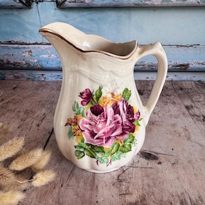 Vintage Ironstone Floral Jug, Vintage Pitcher, Farmhouse Decor