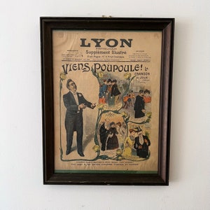Antique French Framed Magazine Page, Antique Media, Antique Magazine Plate