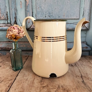 Vintage Enamel Jug, Pitcher, Flower Vase