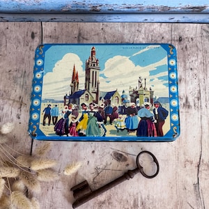 French Vintage Biscuit Tin, Collectible Tin Box