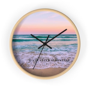 Beach Vibes Wall Clock Perfect for Coastal Homes, Living Rooms, Gift for Beach Lovers, Ocean Decor, It&#39;s 5 O&#39;Clock Somewhere